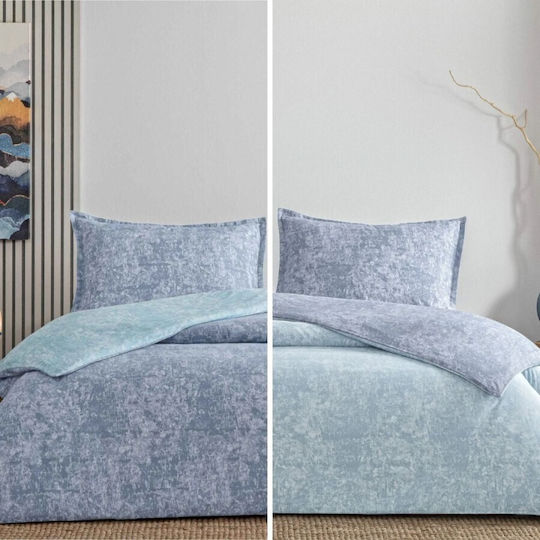 Tac Set Huse Pentru Pilote 100% Bumbac 200x220cm Dublă Cu 2 Fețe De Pernă & 1 Cearșaf Shimmer Albastru