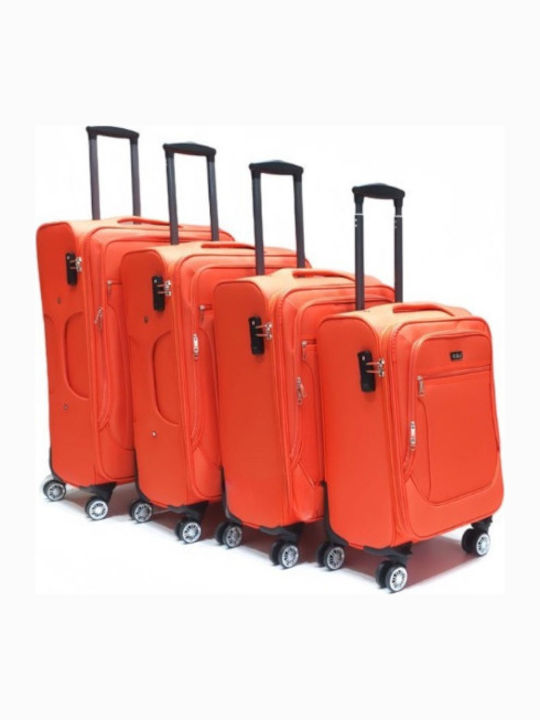 Travel Suitcases Fabric Orange with 4 Wheels Set of 4 Pieces