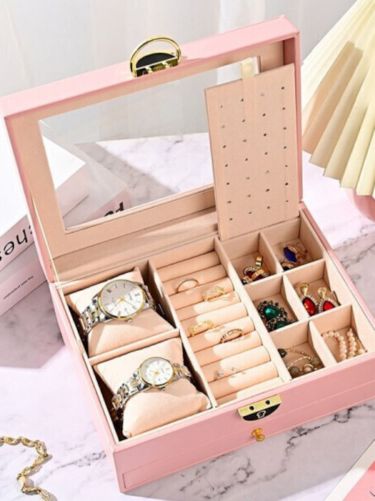 Melina's Collection Κουτί Κοσμημάτων από Δερματίνη Ροζ 24x17x10.5cm