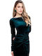Midi Evening Dress Velvet Open Back with Slit Velvet