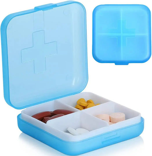 Organizator Portabil de Pastile cu 4 Compartimente Albastru