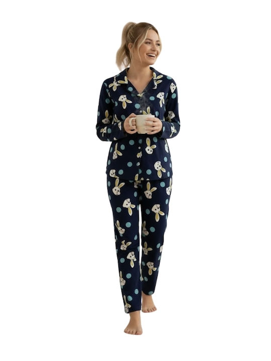 Siyah Inci Set Pijamale pentru Femei Dark Blue