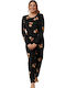 Siyah Inci Winter Damen Pyjama-Set Black