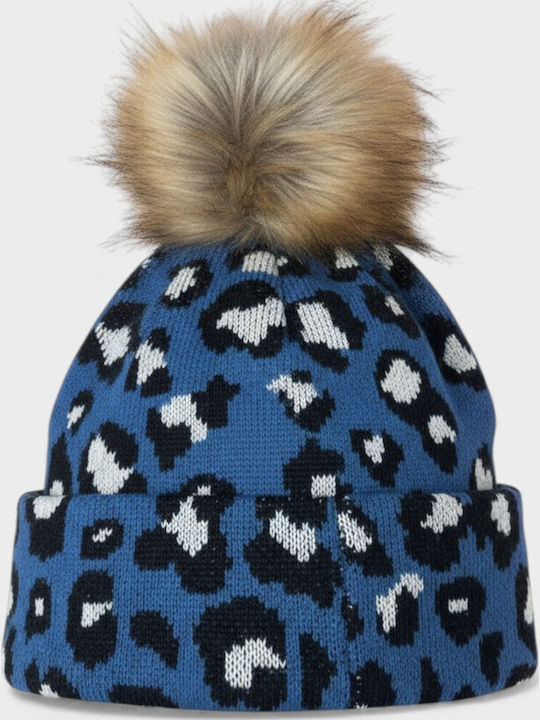 Pom Pom Beanie Beanie Knitted in Blue color