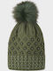 Pom Pom Beanie Beanie Knitted in Khaki color