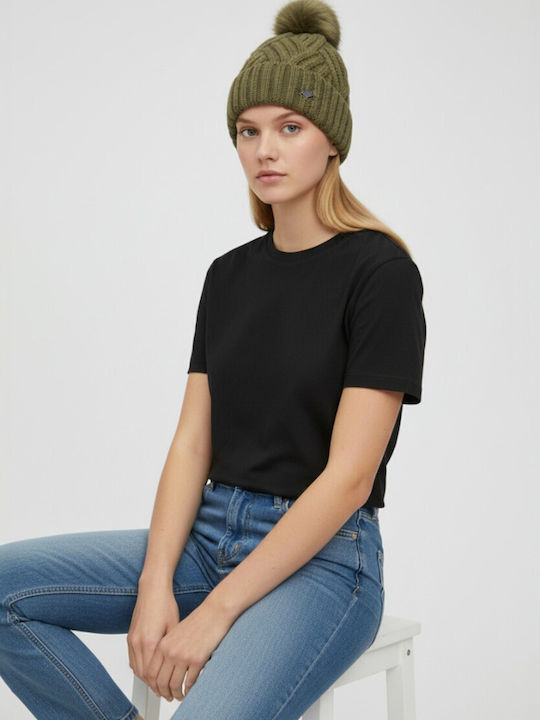 Pom Pom Beanie Γυναικείος Σκούφος Πλεκτός σε Χακί χρώμα