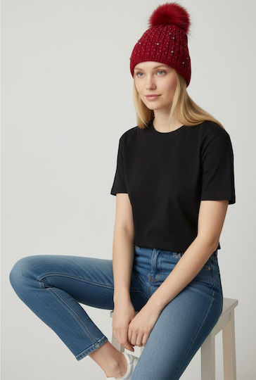 Pom Pom Beanie Frauen Beanie Gestrickt in Rot Farbe