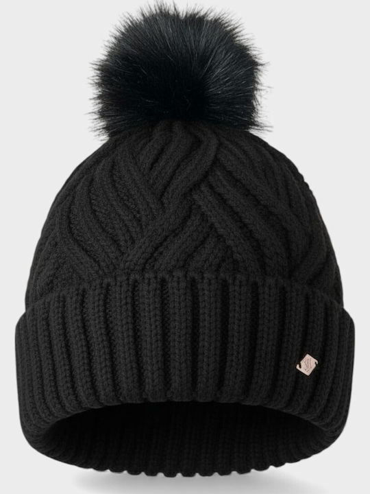Pom Pom Beanie Beanie Knitted in Black color