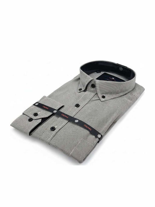 Long Sleeve Cotton Striped Gray Shirt with White Stripe