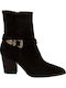 Leder Damen Cowboy-Stiefeletten mit mittlerem Absatz Schwarz