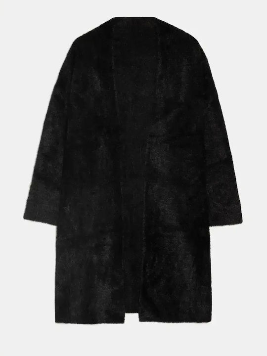 Fur Long Black Cardigan Size One Size