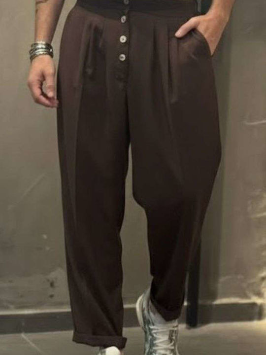 Just West Παντελόνι Ελαστικό σε Baggy Γραμμή Brown