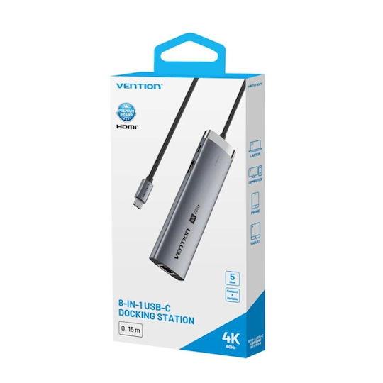 Vention 8-in-1 USB-C Docking Station mit HDMI 4K PD Ethernet Gray