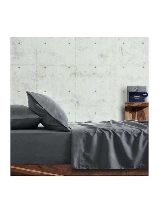 Cannon Sheet Set with 2 Pillowcases Super-Double with Elastic 160x200+35cm. Dark Grey 3pcs