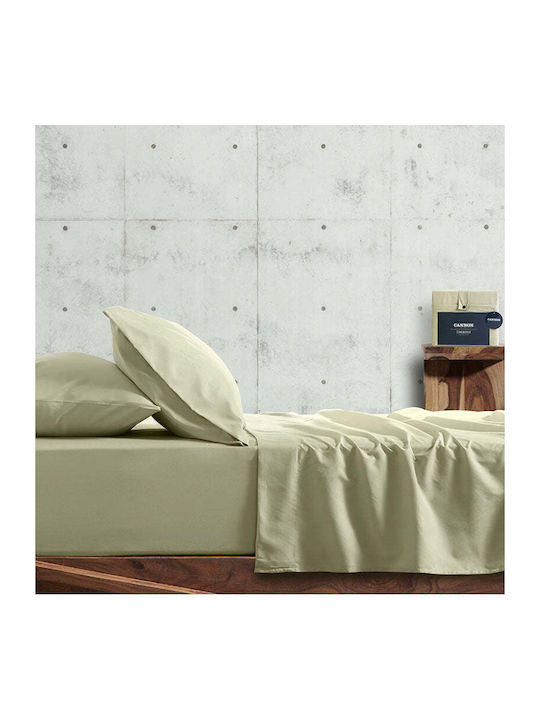 Cannon Sheet Set with 2 Pillowcases Super-Double with Elastic 160x200+35cm. Sage Green 3pcs