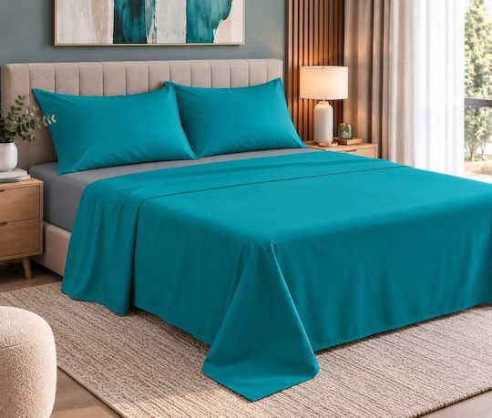 Flamingo Sheet Set with 2 Pillowcases Super-Double 240x260cm. Rainbow Emerald-grey 3pcs