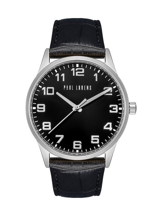 Paul Lorens Мъжки Часовник 41mm На Батерия със Сребриста Кожена Каишка