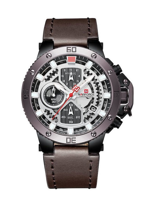 Naviforce Мъжки Часовник 13mm Хронограф На Батерия с Черна Кожена Каишка
