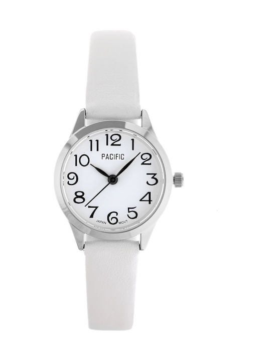 Pacific Дамски Часовник 50mm Кварцов с Бяла Кожена Каишка