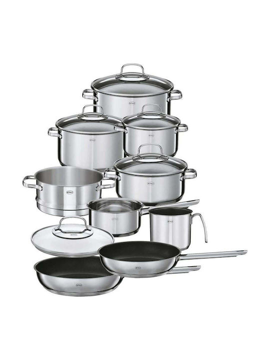 Rosle Elegance Set De Vase De Gătit Din Oțel Inoxidabil Argintiu Cu Acoperire Antiaderentă 9 Piese