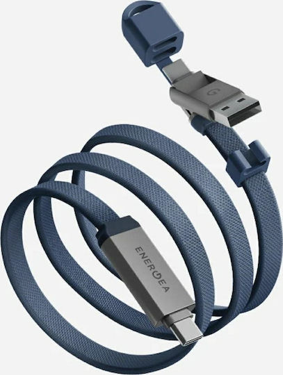 Energea Sheath Travel 2-in-1 Cable Usb-c To Usb-c/usb-a 480mbps 60w 1.2m Blue Cbl-shthtrv-blu120