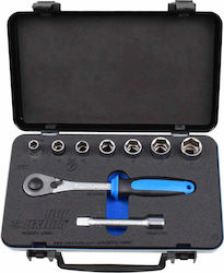 190bi6p9-anniv Set 7 Tubular Socket Wrenches 1/2" From 10 To 24 Reversible Ratchet Driver In Metal Case