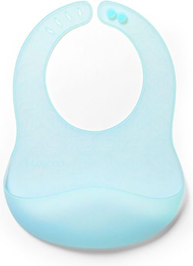 Babyono Waterproof Silicone Baby Bib with Button and Pocket Blue for 6 Months+