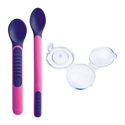 Mam Baby Set of Spoons 513 with Heat Sensing from Plastic in Case for 6+ Months Fuchsia 2 Pieces