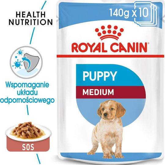 Royal Canin Medium Wet Dog Food for Puppies Grain-Free with Chicken 10x140gr