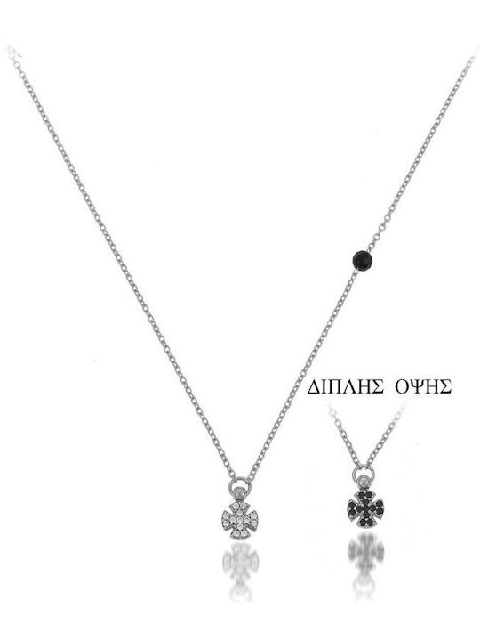 Paraxenies White Gold Cross 9K Double Sided with Chain