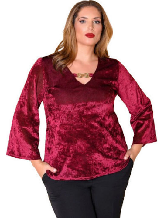 Silky Collection Damen Bluse Samt mit 3/4 Ärmel...