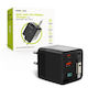 Mobile Origin Charger with Built-in Cable GaN with USB-A Port and USB-C Port USB-C 65W Power Delivery Blacks (MO-65WDCH-PW2)