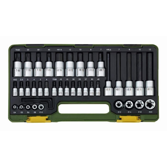 Proxxon Lungi Chei tubulare cu Vârfuri Pătrat, Allen, Torx și Patrat de Prindere 1/2'' Set 41buc