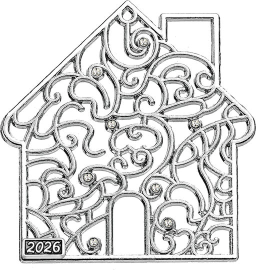 Metal Decorative House Rhinestone 6x6.5cm M2026/11482 Silver