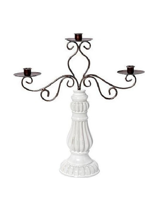 Espiel Candle Holder Ceramic 3 Seats in White Color 34x9.8x39.8cm 1pcs