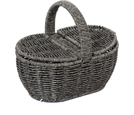 Espiel Set of Decorative Baskets Rattan with Lid Gray 22x15x19cm 3pcs