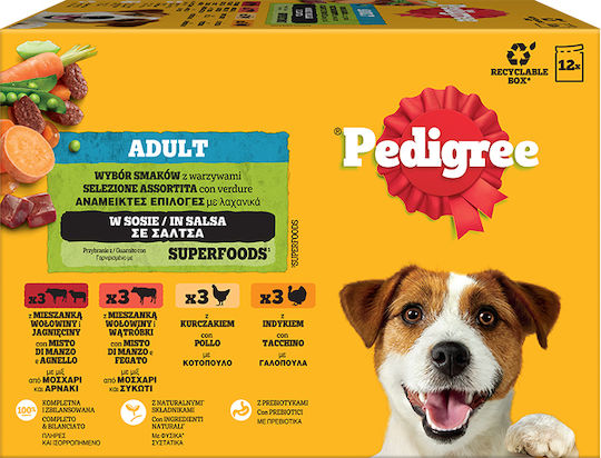 Pedigree Υγρή Τροφή Σκύλων σε Φακελάκι με Μοσχάρι, Συκώτι και Κοτόπουλο 12x100gr