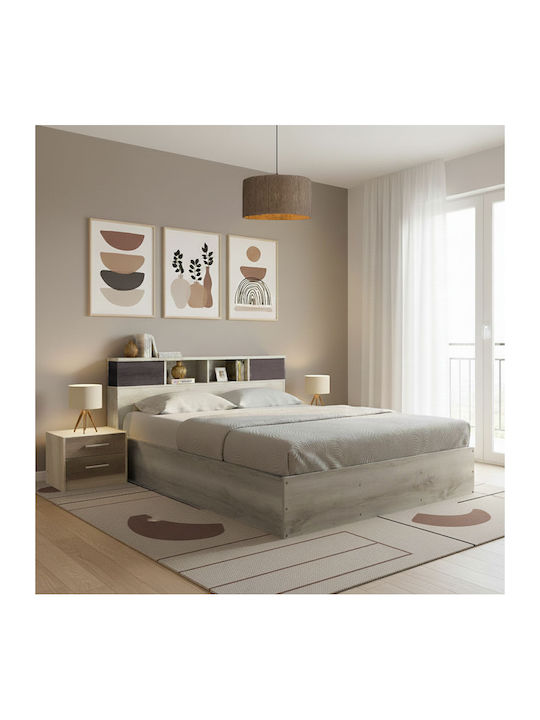 Olympus Bed Queen Wooden Beige with Slats for M...