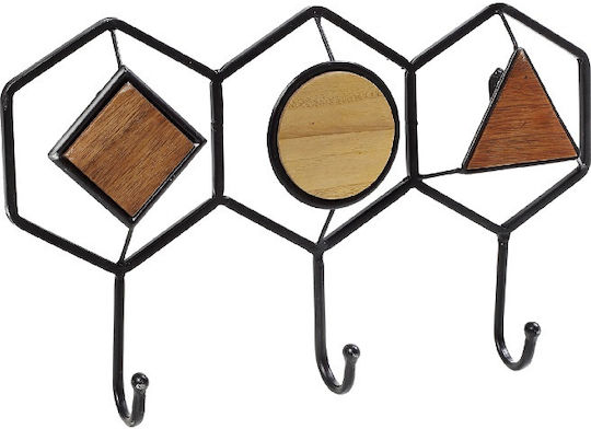 Espiel Wall Hanger Metal 3 Hooks Black 36x21.5x4.5cm 2 Pieces