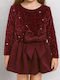 Girls Dress Long Sleeve with Burgundy Sequins