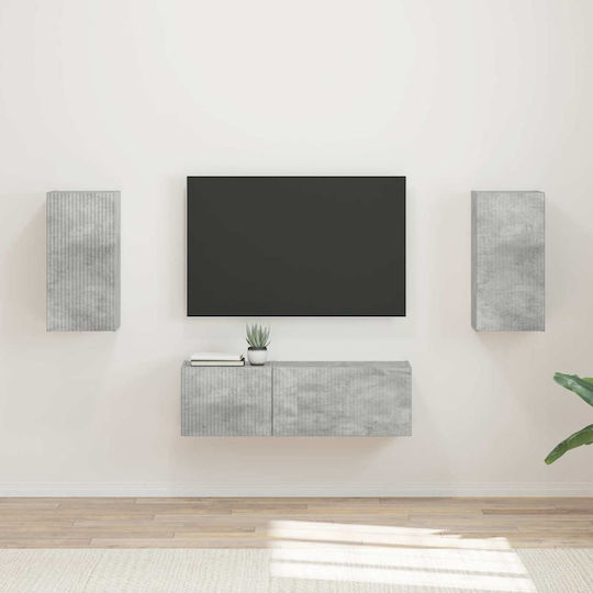 Living Room TV Unit with Showcase & Lighting Grey L60xW31xH29.5cm