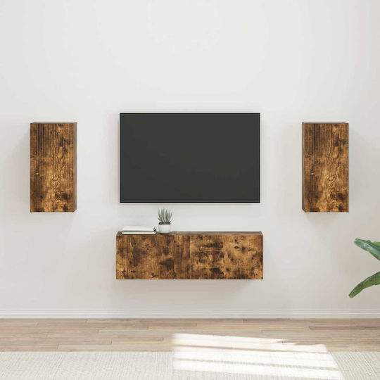 Living Room TV Unit with Showcase & Lighting Smoked Oak L60xW31xH29.5cm