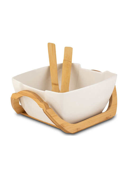 Nava Wooden Salad Bowl White 23x20.5x11cm