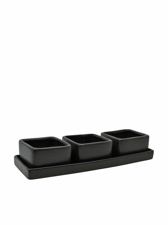 Ankor Ceramică Platou pentru aperitive 3 Locuri cu Suport Neagră L24xl8.2xH4.8cm 1buc