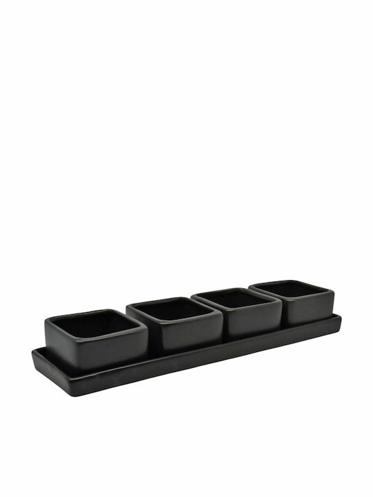 Ankor Ceramică Platou pentru aperitive 4 sloturi Neagră L32xl8.2xH4.8cm 1buc