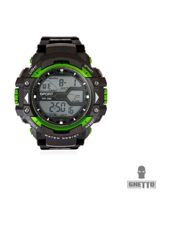 Ghetto Digital Men's Watch Battery with Black Rubber Strap