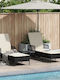 Liegestuhl Rattan mit Kissen Schwarz mit Tisch 2Stück 200x55x32cm.