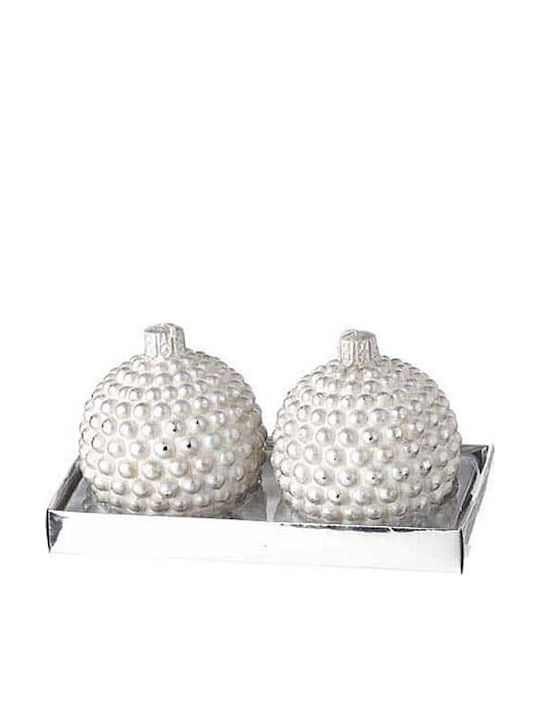 JK Home Decoration Χριστουγεννιάτικο Κερί Λευκό 8εκ. 2τμχ