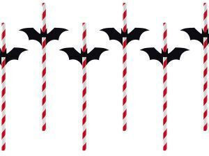 PartyDeco Halloween Fledermäuse Strohhalm Rot 1Stück