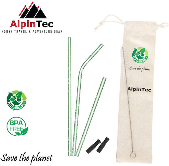 AlpinPro Комплект неръждаеми стоманени сламки с еко-приятни върхове Alpintec 3бр. Зелени 6мм S-04-4 Alpinpro Green